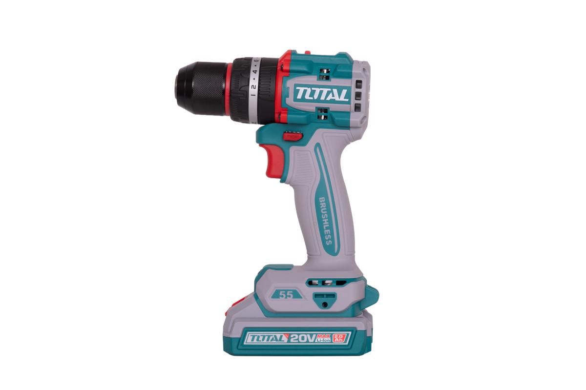 Masina de gaurit cu percutie TOTAL 20V, 55Nm, Brushless, 2 acumulatori 2.0Ah + incarcator