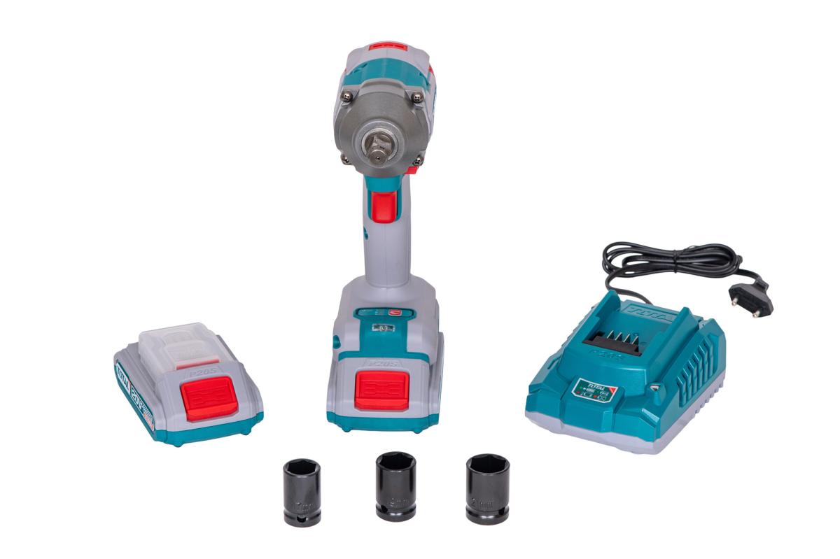 Masina de insurubat cu impact TOTAL 20V, 400 Nm, 1/2”, Brushless (2 acumulatori + incarcator)