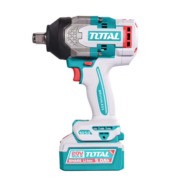 Pistol de insurubat cu impact TOTAL 20V, 1050 Nm, prindere 3/4", 2 acumulatori 5.0Ah, incarcator inclus