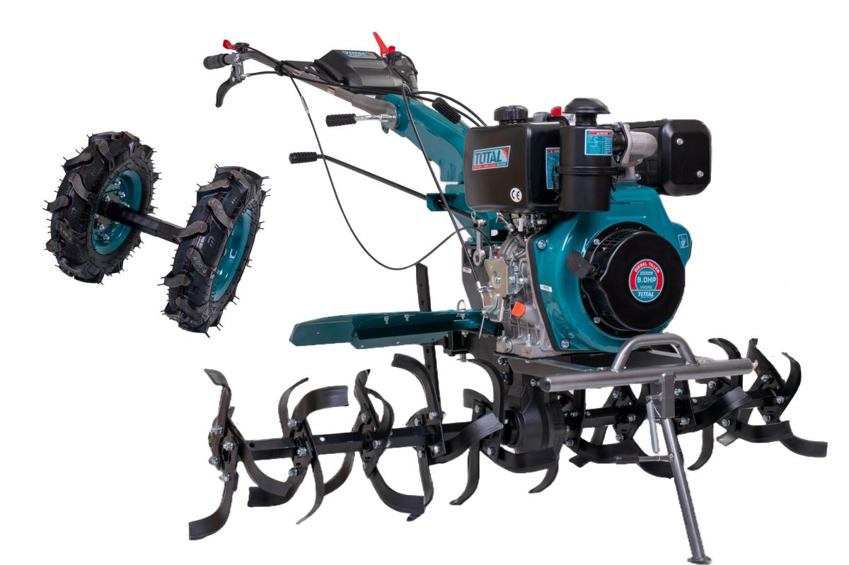 Motocultor Diesel TOTAL 9CP, 6.6kW, cu freze 1350mm si roti transport