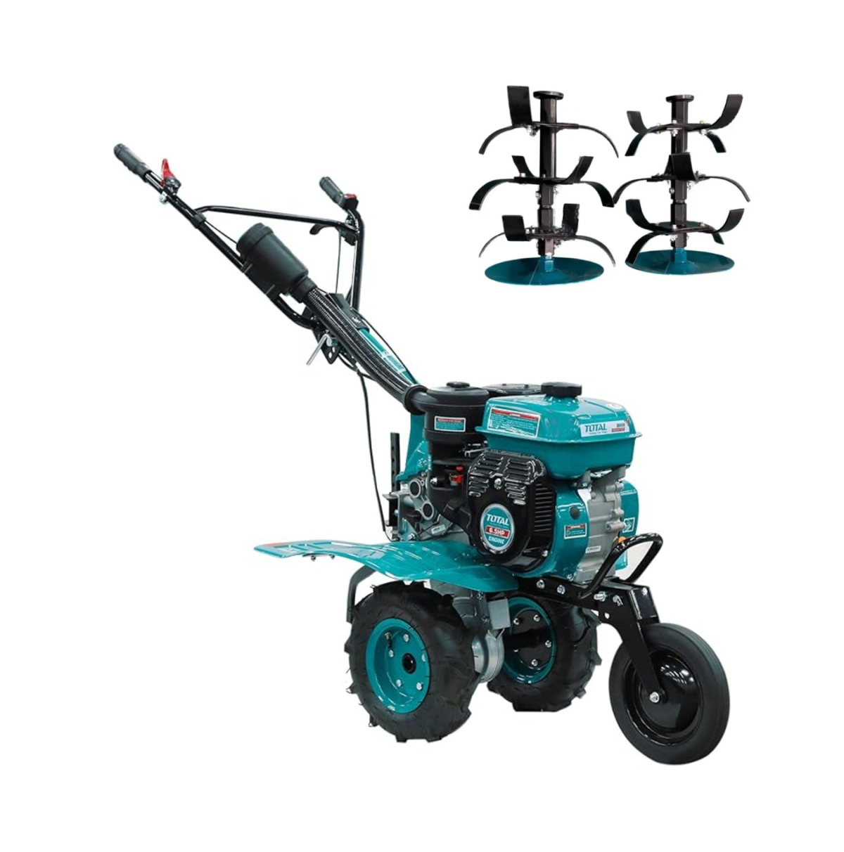 Motocultor pe benzina TOTAL 6.5 CP, latime lucru 90 cm, transmisie pe curea, freze si roti transport