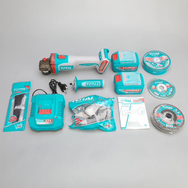 Polizor unghiular TOTAL 42V, 2,5ah 115mm 1280W brushless cu 2 acumulatori si incarcator