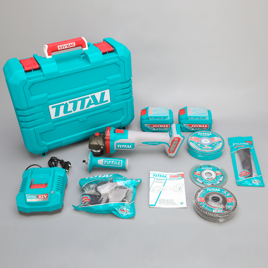 Polizor unghiular TOTAL 42V, 2,5ah 115mm 1280W brushless cu 2 acumulatori si incarcator