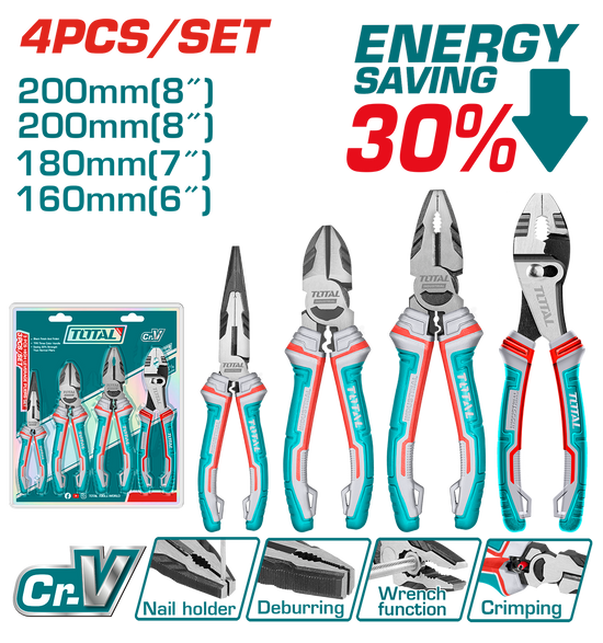 Set 4 clesti TOTAL Cr-V – combinat 8”, taietor 7”, varf lung 6”, articulatie glisanta 8”
