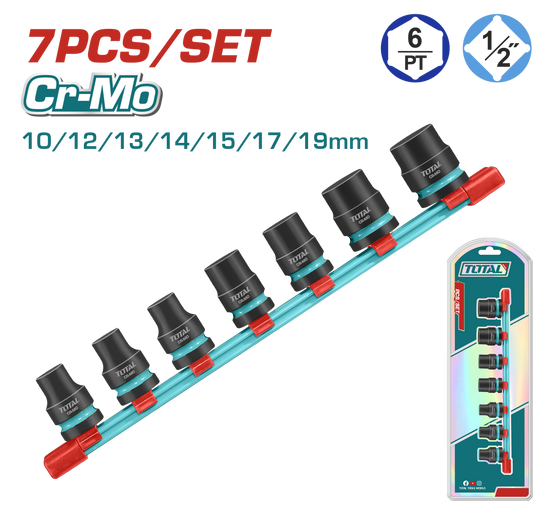 Set tubulare de impact adanci TOTAL 1/2", Cr-Mo, 7 piese