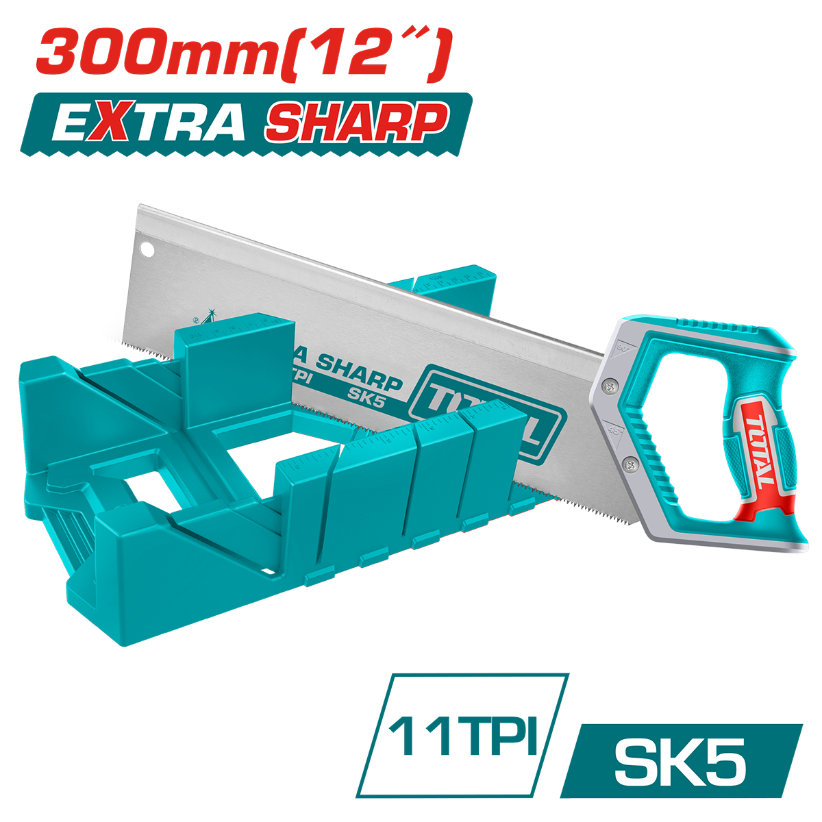 Suport de taiat in unghi TOTAL 300 mm (12”), cu fierastrau cu spate, lama SK5