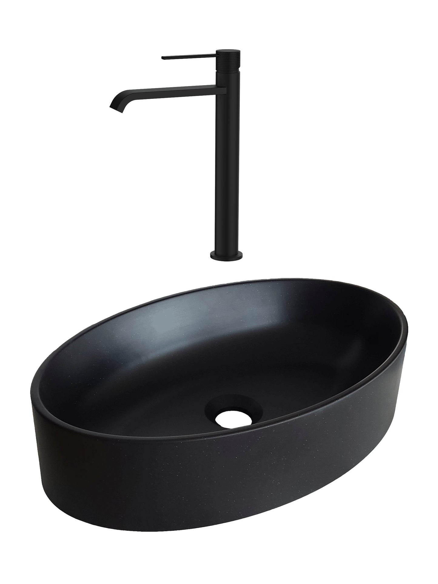 SET Lavoar de baie din granit compozit Arondi + Baterie Dorota negru - Negru