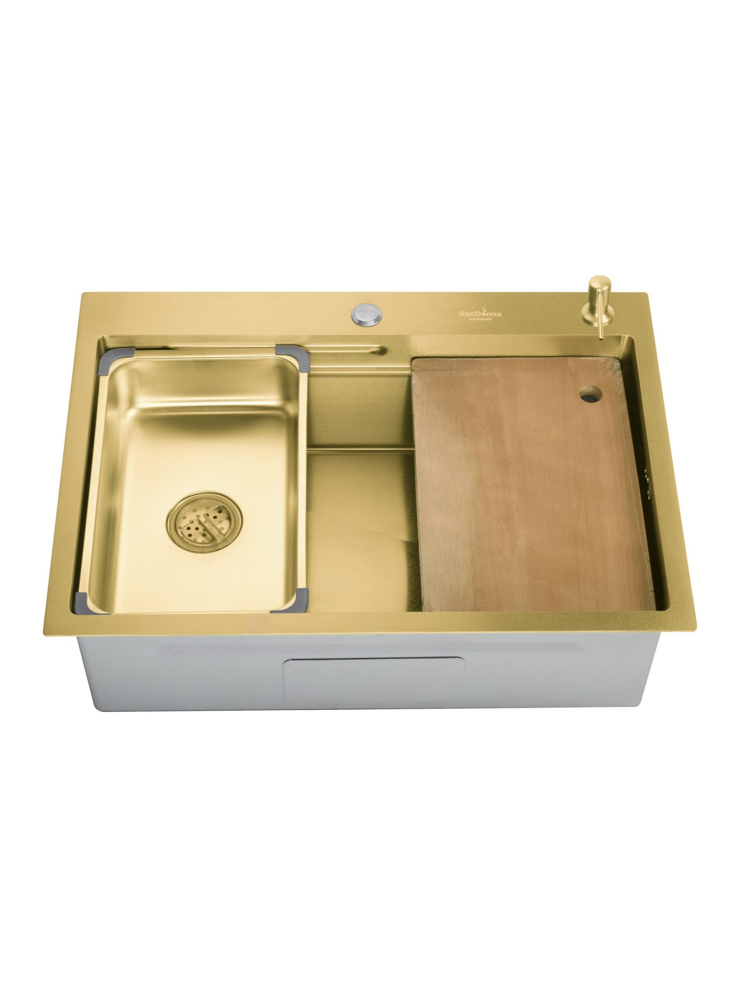 Chiuveta de bucatarie handmade Sandonna HD7050 cu tavita, tocator si dispenser de sapun incluse - Auriu