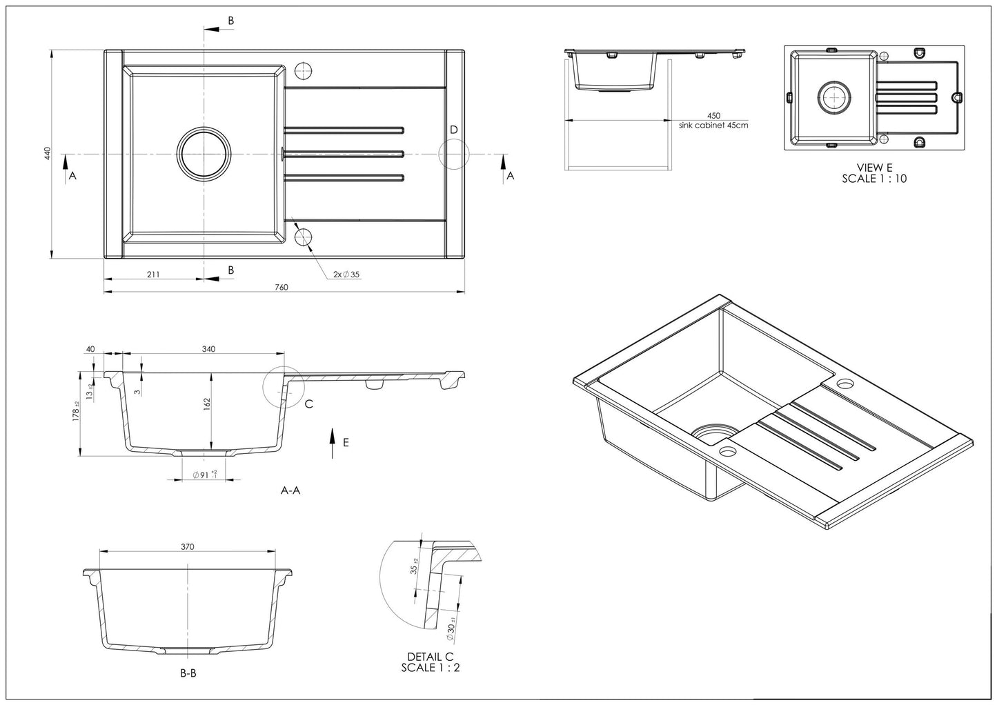 SET Chiuveta granit compozit SanDonna Arona + Baterie Waltz Alfa negru