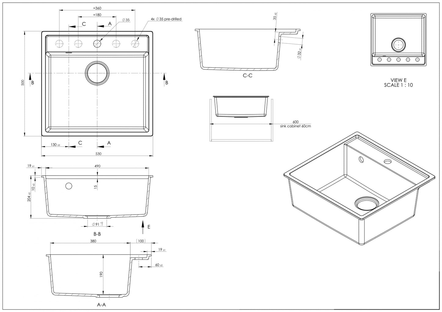 SET Chiuveta granit compozit SanDonna SELENA + Baterie Amelia cu dus extractabil + tocator din marmura si lemn