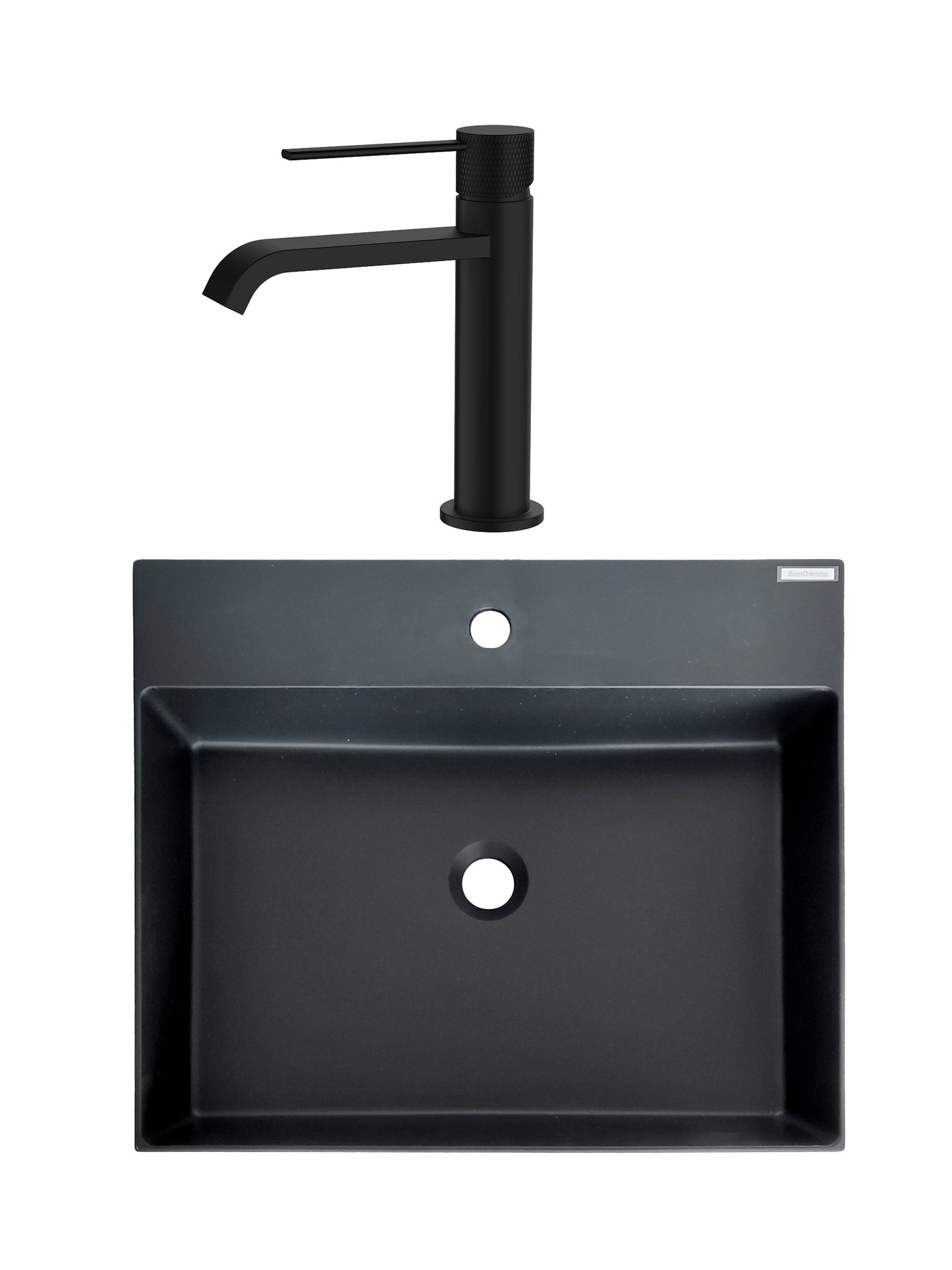 SET Lavoar de baie din granit compozit Sencillo + Baterie Agata negru - Negru