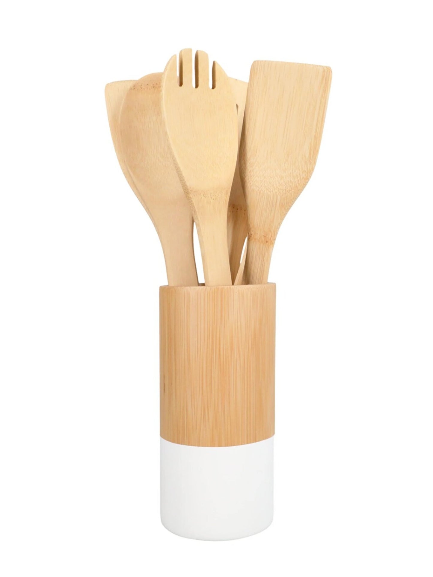 Set ustensile de bucatarie din bambus format din 7 piese