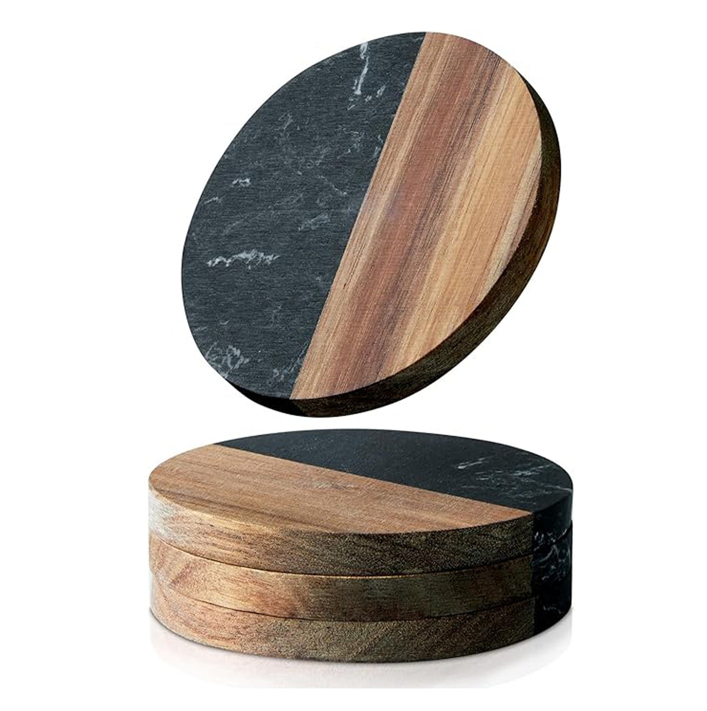 Suport de pahare rotund din marmura si lemn SanDonna - Negru