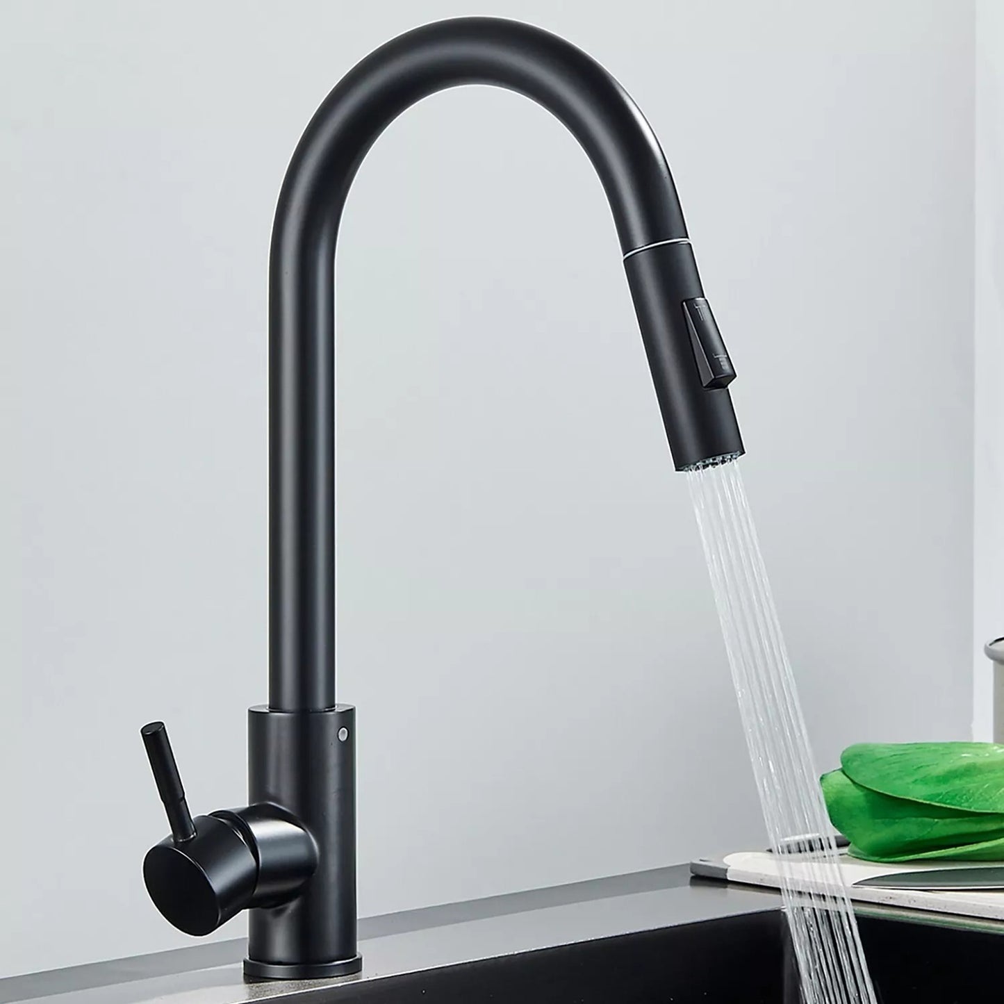 SET Chiuveta granit compozit SanDonna SELENA + Baterie Amelia cu dus extractabil + tocator din marmura si lemn