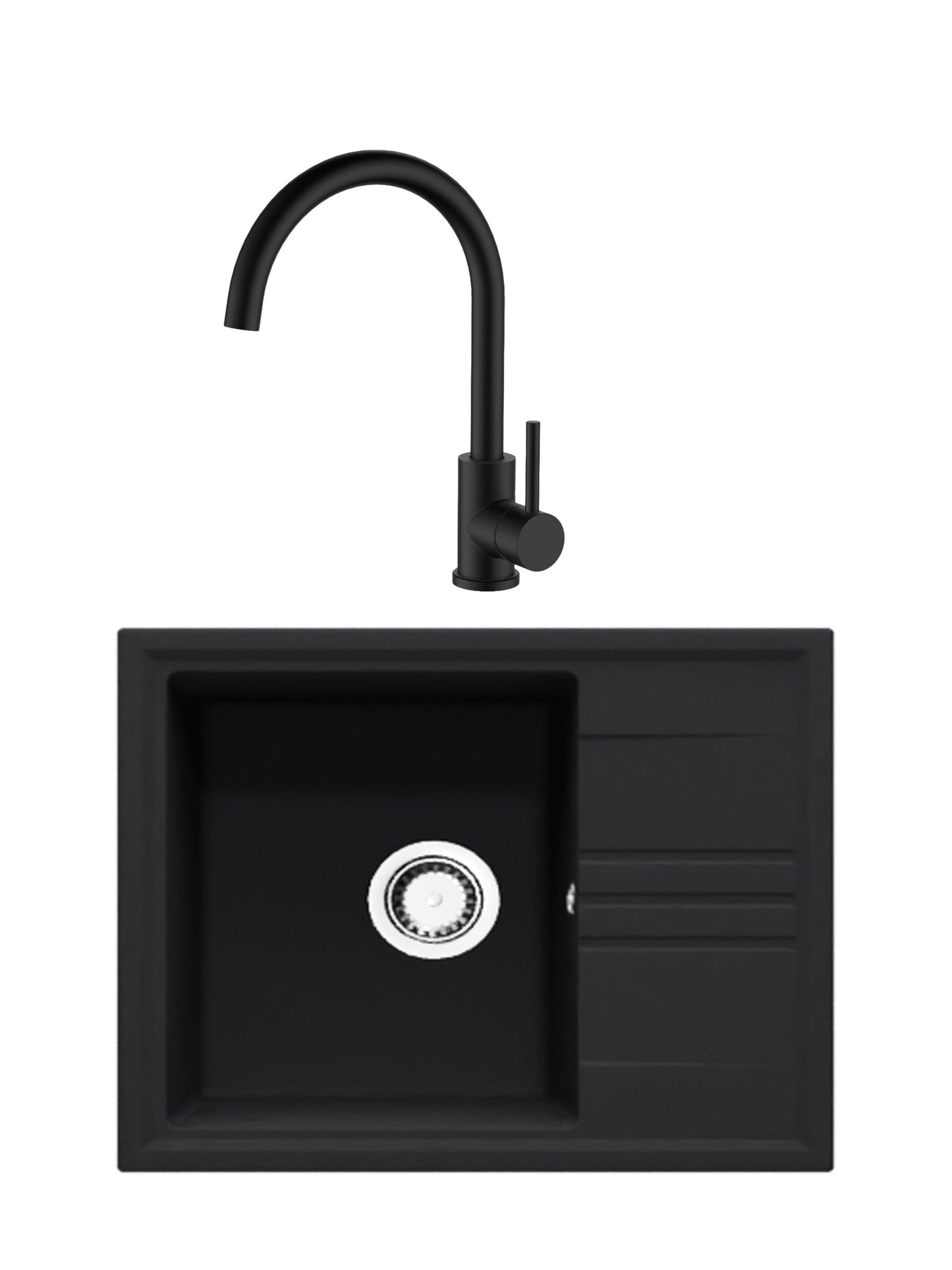 SET Chiuveta granit compozit SanDonna Alina + Baterie Waltz Alfa negru