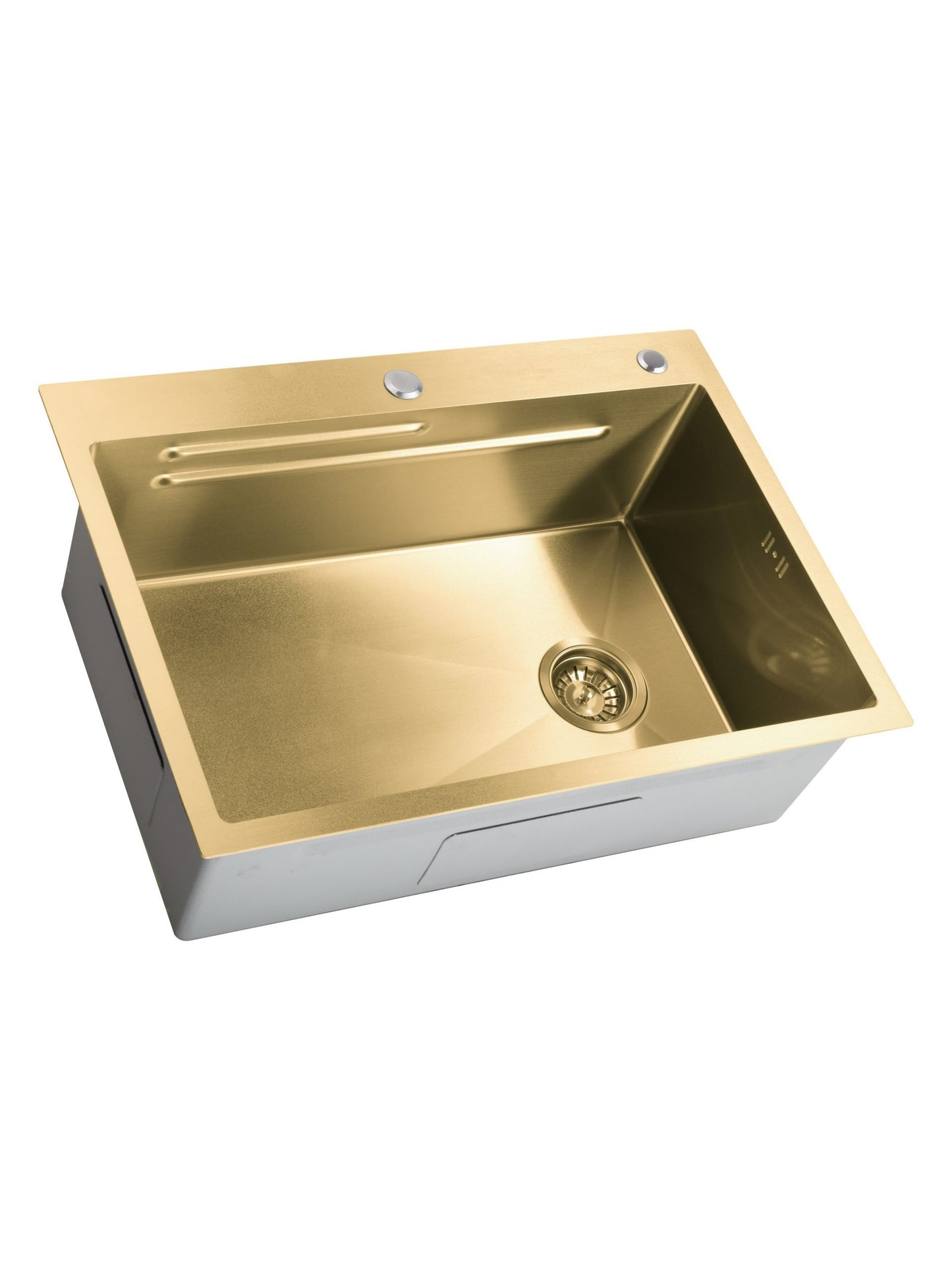 SET Chiuveta SanDonna HD7050 auriu din inox handmade cu dozator de sapun, tavita de scurgere si tocator + Baterie flexibila SanDonna ANDRA auriu negru flexibila