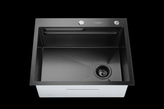 SET Chiuveta SanDonna HD6050 din inox handmade cu dozator de sapun, tocator si tavita de scurgere + Baterie SanDonna Charlotte cu dus extractabil