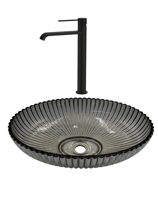 SET Lavoar de baie din sticla securizata Perla + Baterie Dorota negru