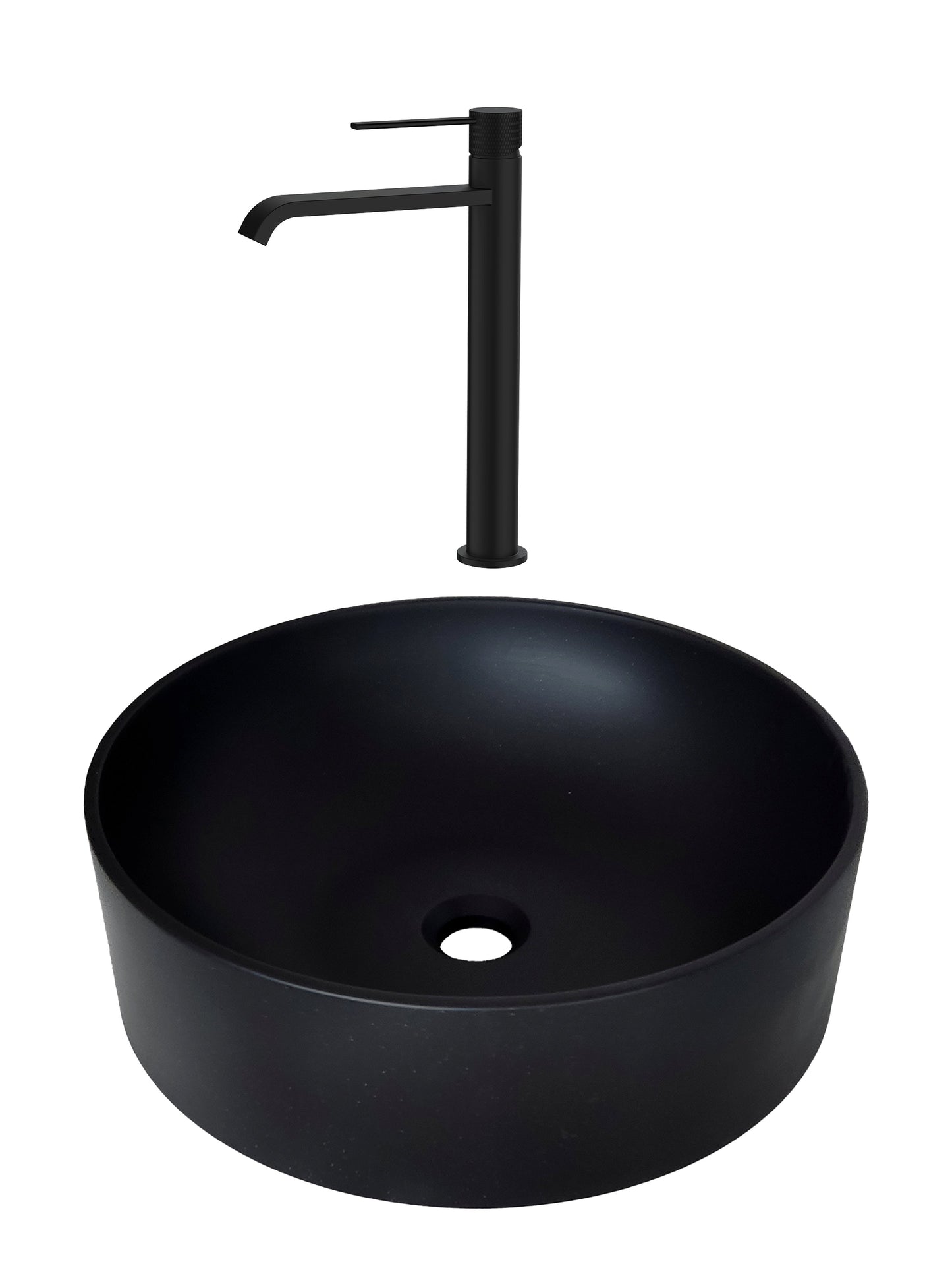 SET Lavoar de baie din granit compozit Circle + Baterie Dorota negru - Negru