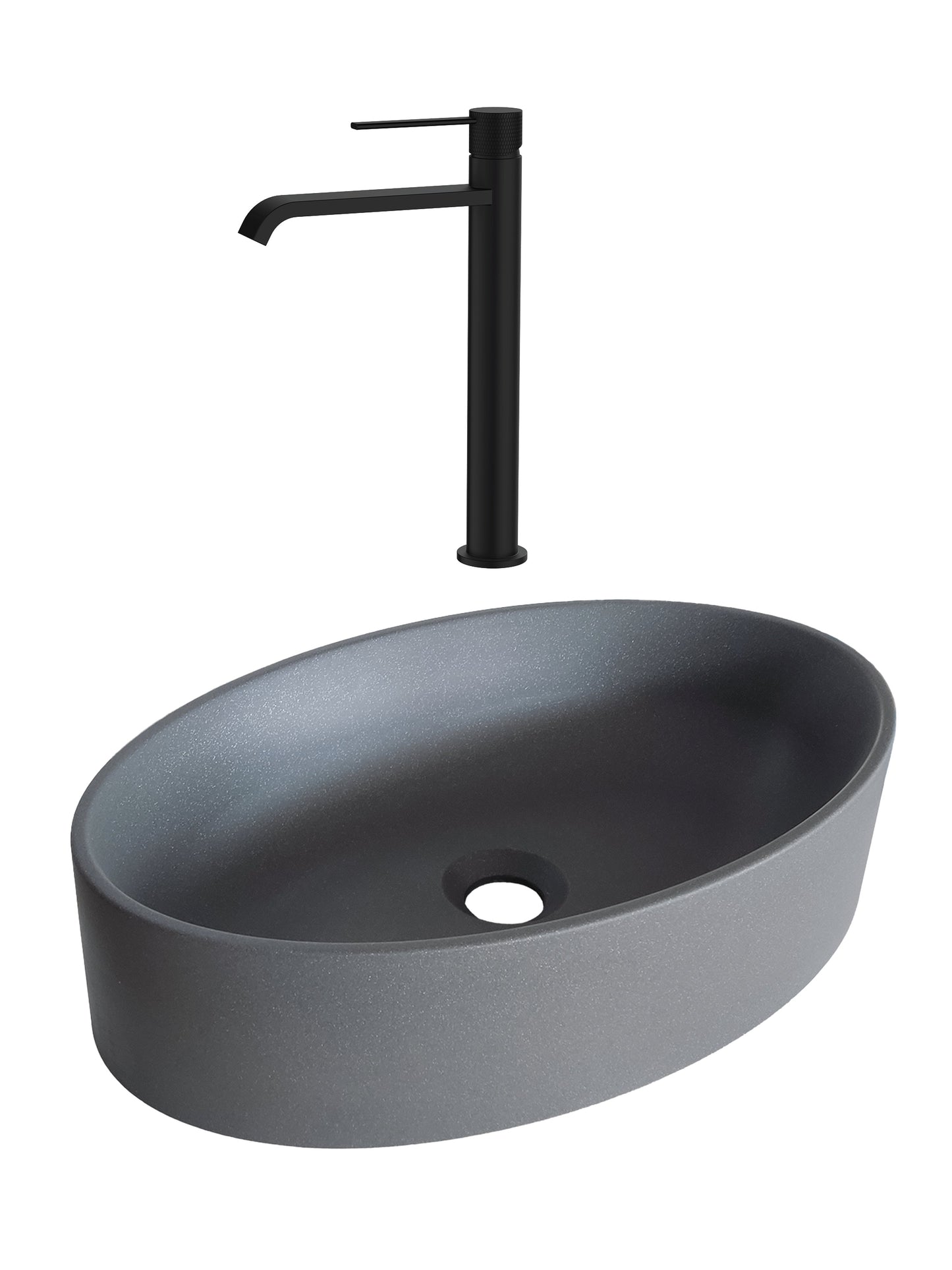 SET Lavoar de baie din granit compozit Arondi + Baterie Dorota negru - Gri