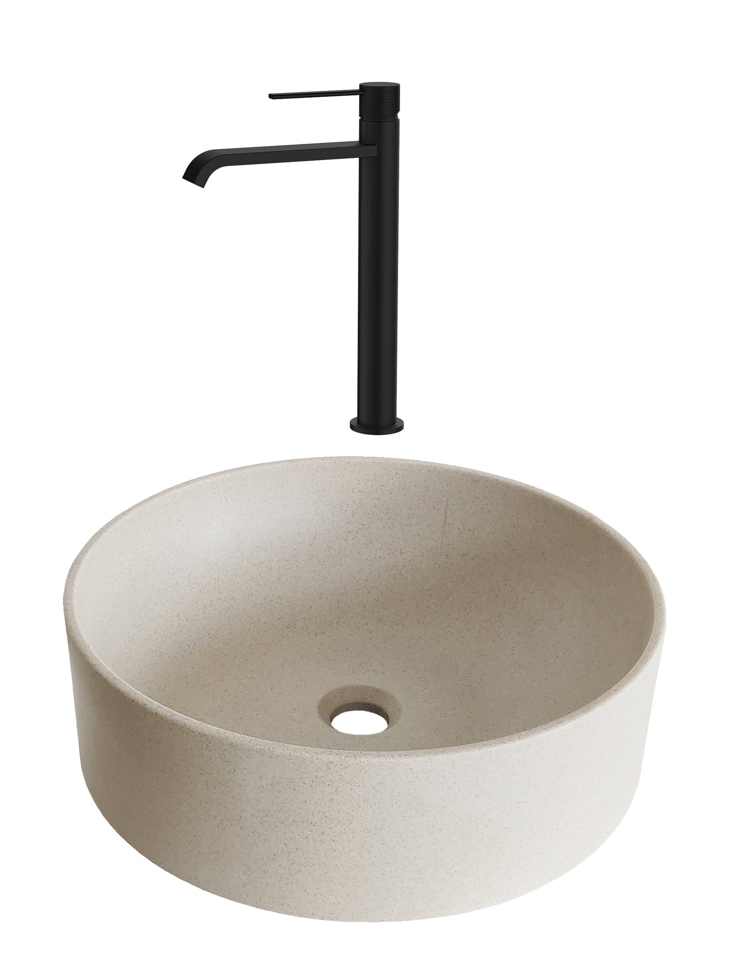 SET Lavoar de baie din granit compozit Circle + Baterie Dorota negru - Bej