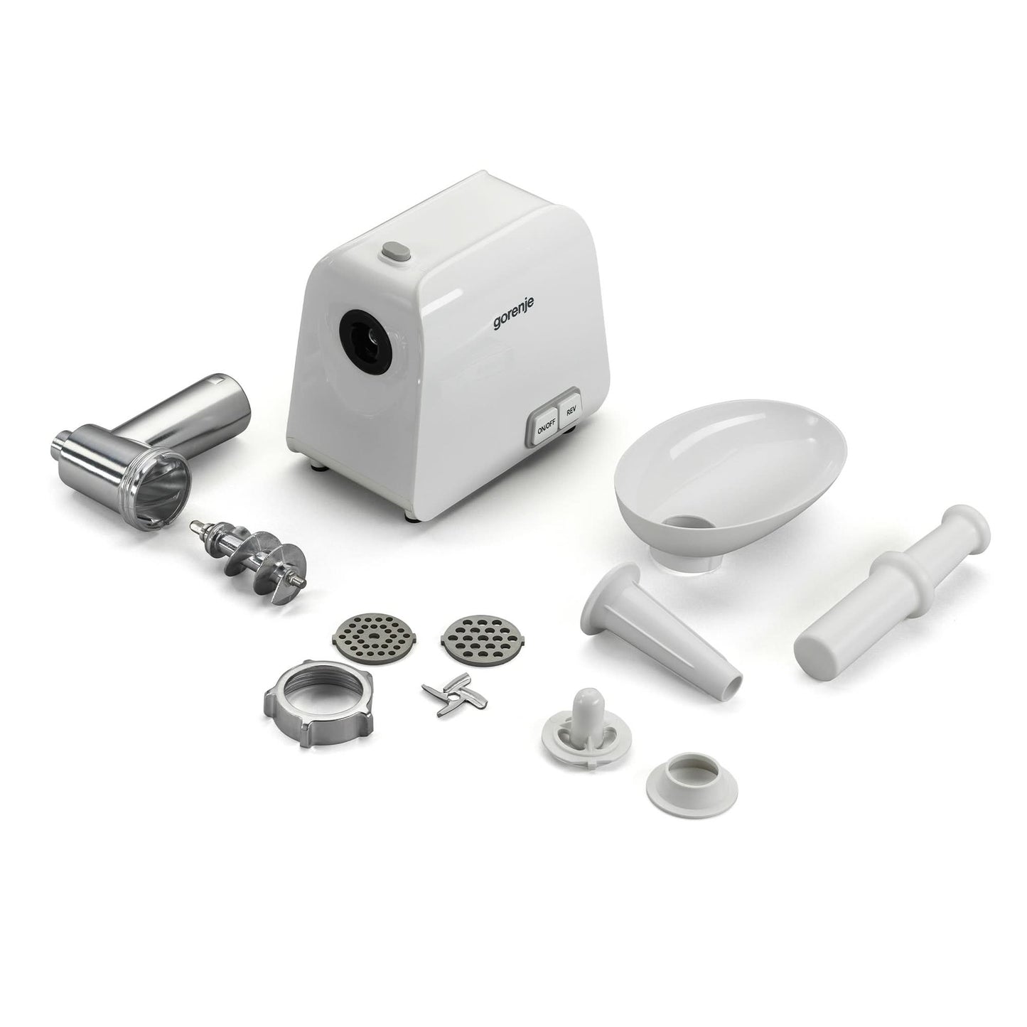 Masina de tocat carne Gorenje MG1602W, 1600W, 1.9 kg/min, 2 site, functie revers, talpi cauciuc, alb