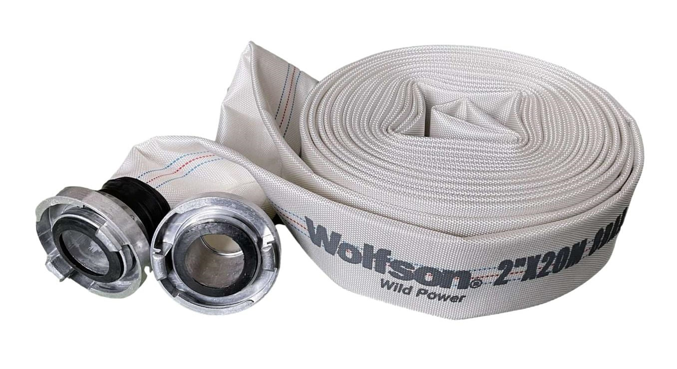 Furtun PROFESIONAL PVC panzat tip pompieri WOLFSON FPC-20, 2 inch (50 mm), 20 m, cu mufe cuplare
