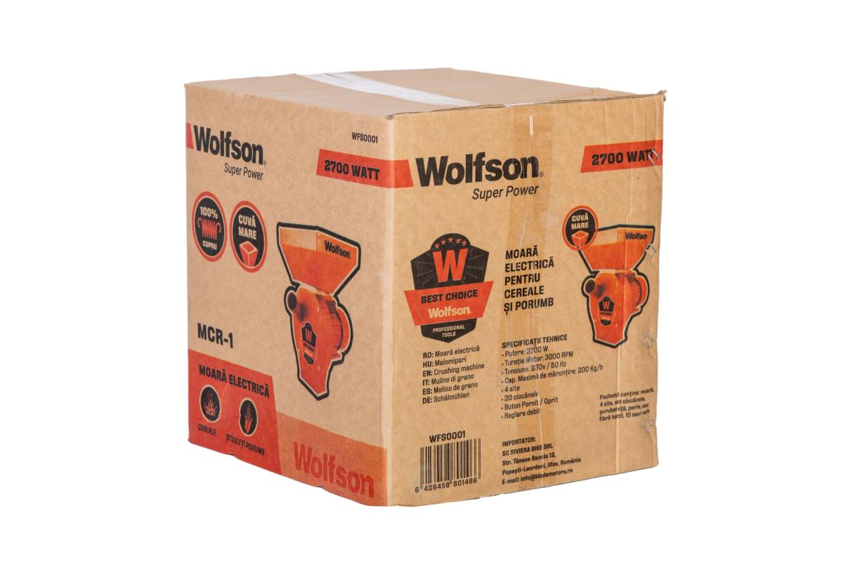 Moara Profesionala pentru cereale si stiuleti de porumb WOLFSON MCR-1, 2700W, 200 kg/h, 20 ciocanele