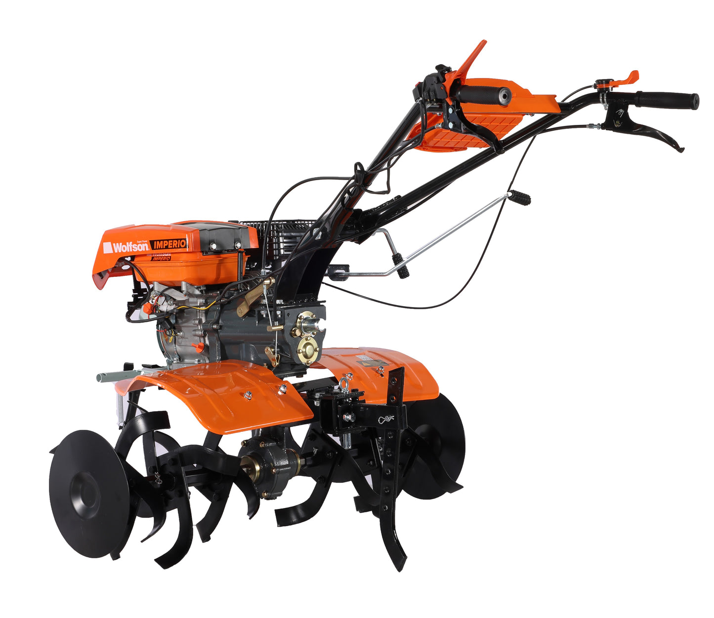 Motocultor benzina WOLFSON Imperio 8001, 8 CP, cu far, freze 24 cutite, plug, rarita, prasitoare, roti metalice si roti transport 6.50x8