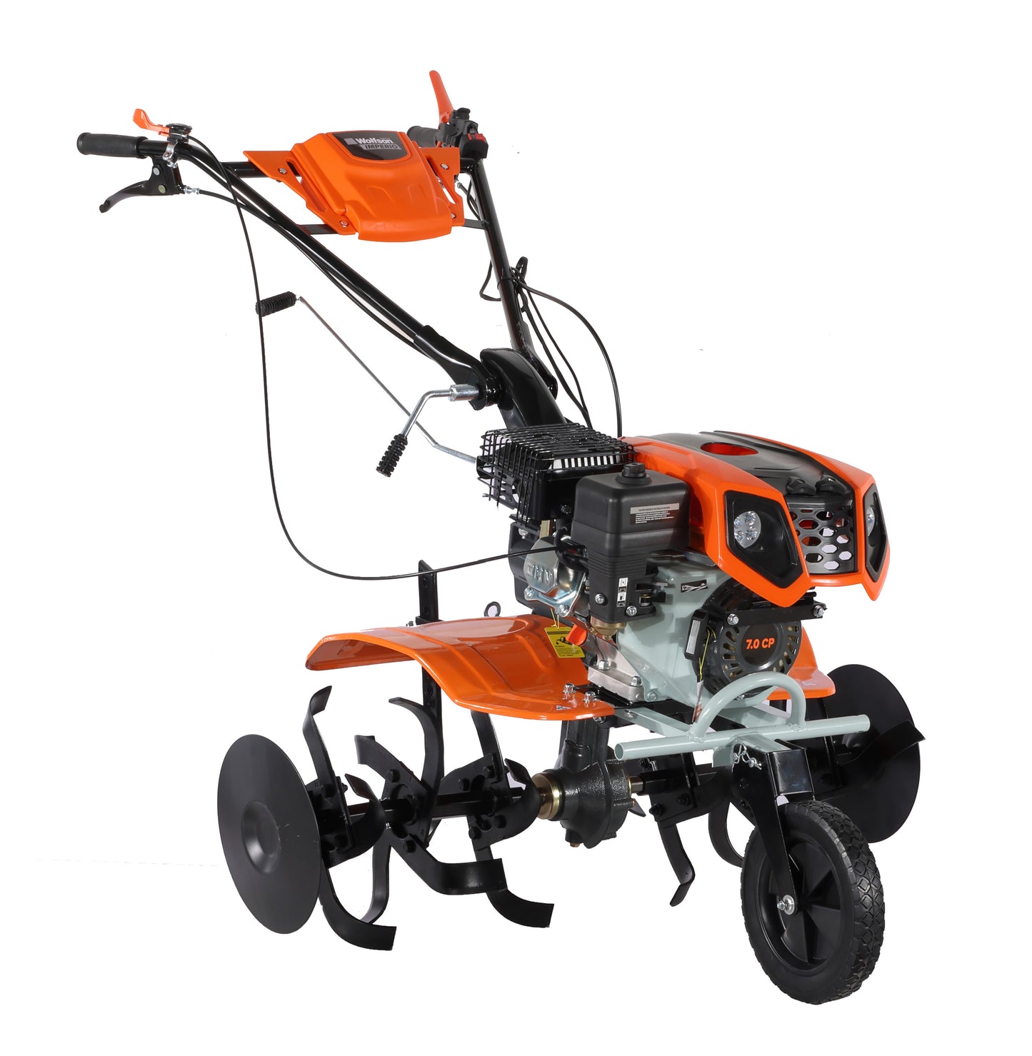 Motocultor benzina WOLFSON Imperio 8001, 8 CP, cu far, freze 24 cutite, plug, rarita, prasitoare, roti metalice si roti transport 6.50x8