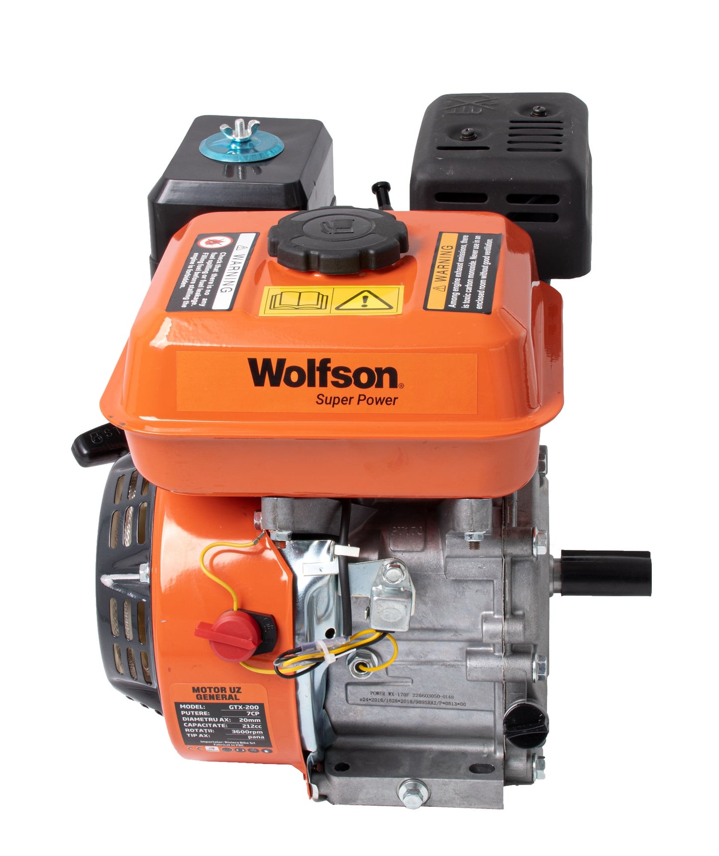 Motor benzina Wolfson GTX-200, 7 CP, 4 Timpi OHV 170F, ax 20 mm, fulie dubla