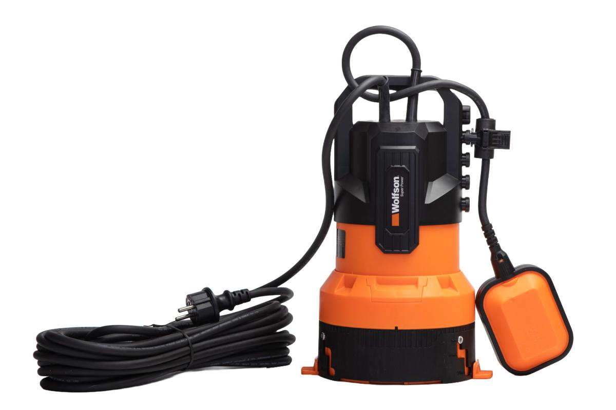 Pompa submersibila PROFESIONALA pentru apa murdara WOLFSON 3 in 1 din plastic, 850W, 20000 l/h, 1" – 1-1/2"