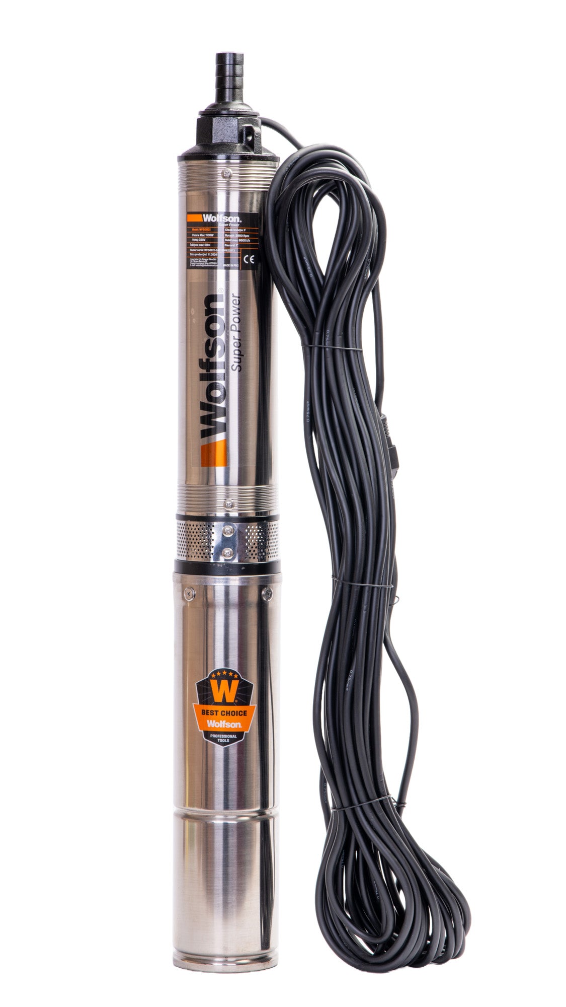 Pompa submersibila PROFESIONALA pentru apa curata WOLFSON PM-1500-8, 1100W, 8 turbine, 6600 l/h, cablu 25 m