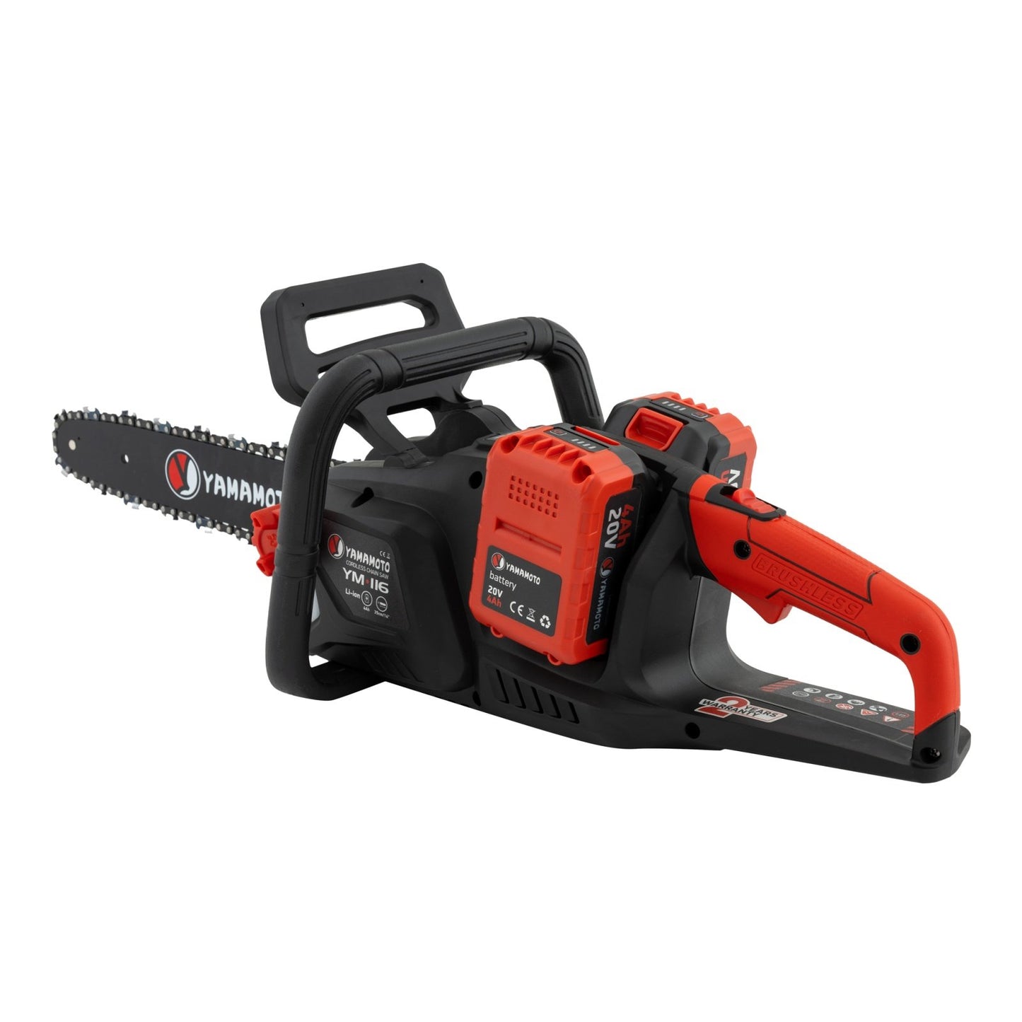 Drujba pe acumulator Yamamoto YM.116, 1600W, 2x 20V 4Ah, lama 35cm, motor brushless