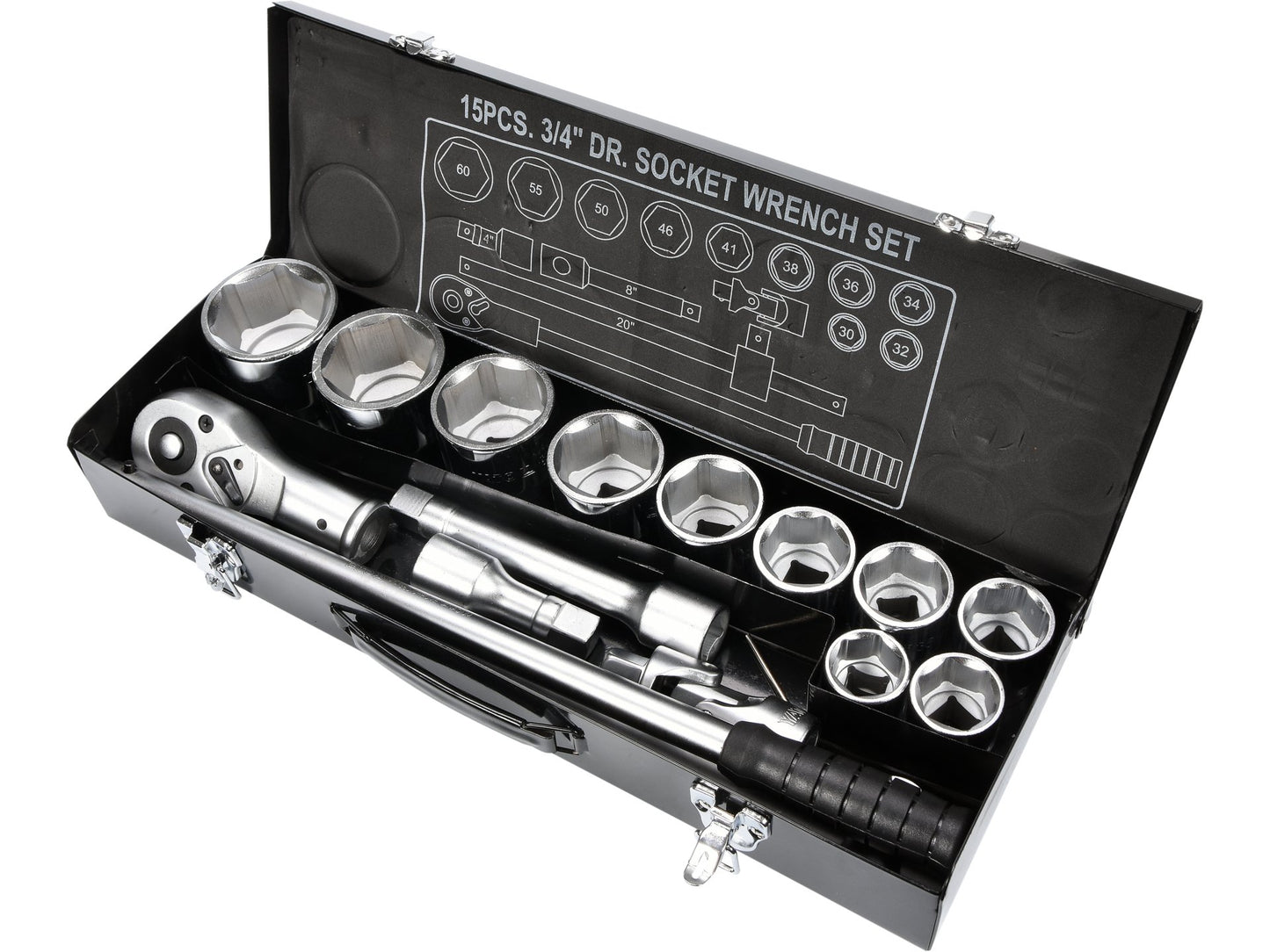 TRUSĂ CHEI TUBULARE CU CLICHET 3/4'', 15 BUC