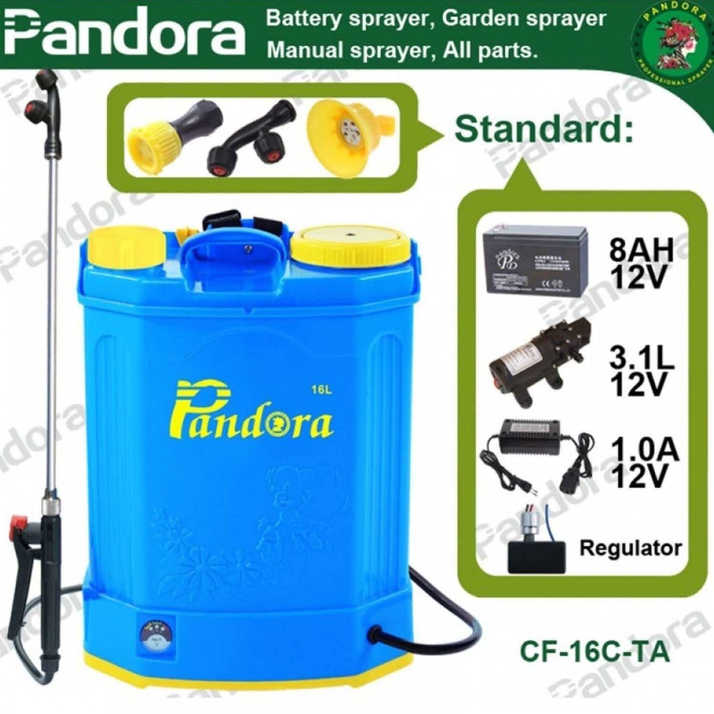 Set Pompa Stropit Acumulator Pandora 16L+Atomizor Electric + Tija 2.7M - ZEP.RO - Ți-e la îndemână!
