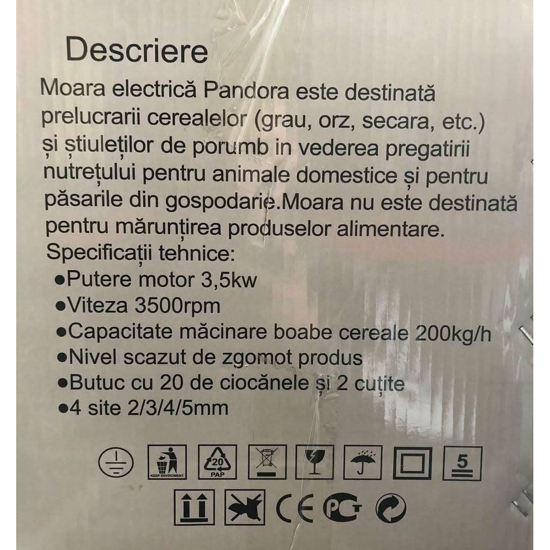 Set Moara Cuva Mare (2 In 1), 3.5Kw, 200Kg/Ora, Pandora 100% Cupru – Cu Ciocanele Pentru Uruiala Cereale Si Stiuleti+Suport - ZEP.RO - Ți-e la îndemână!