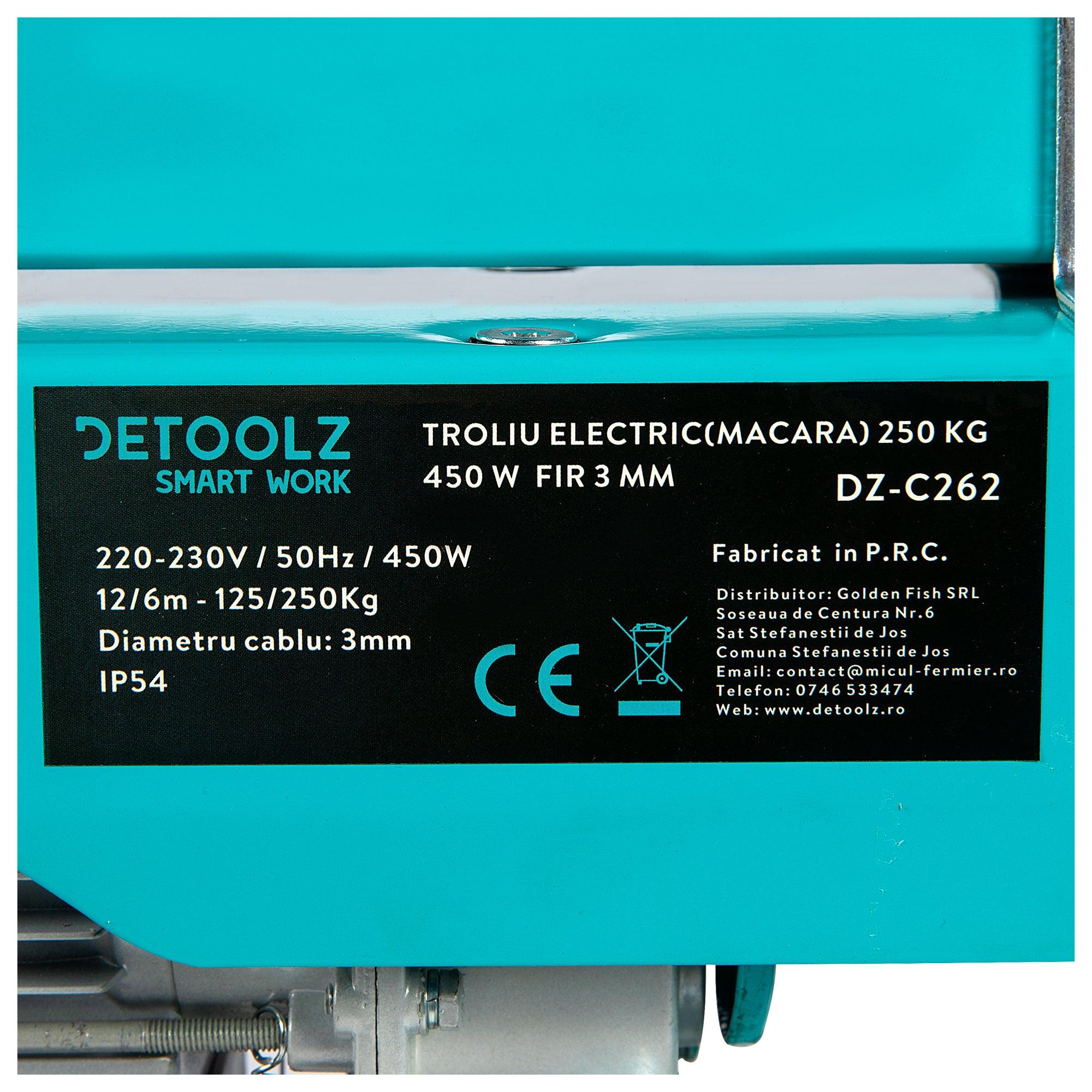 Troliu electric Detoolz, DZ-C262, 450 W, capacitate 250 kg, fir 3 mm, fara suport - ZEP.RO - Ți-e la îndemână!