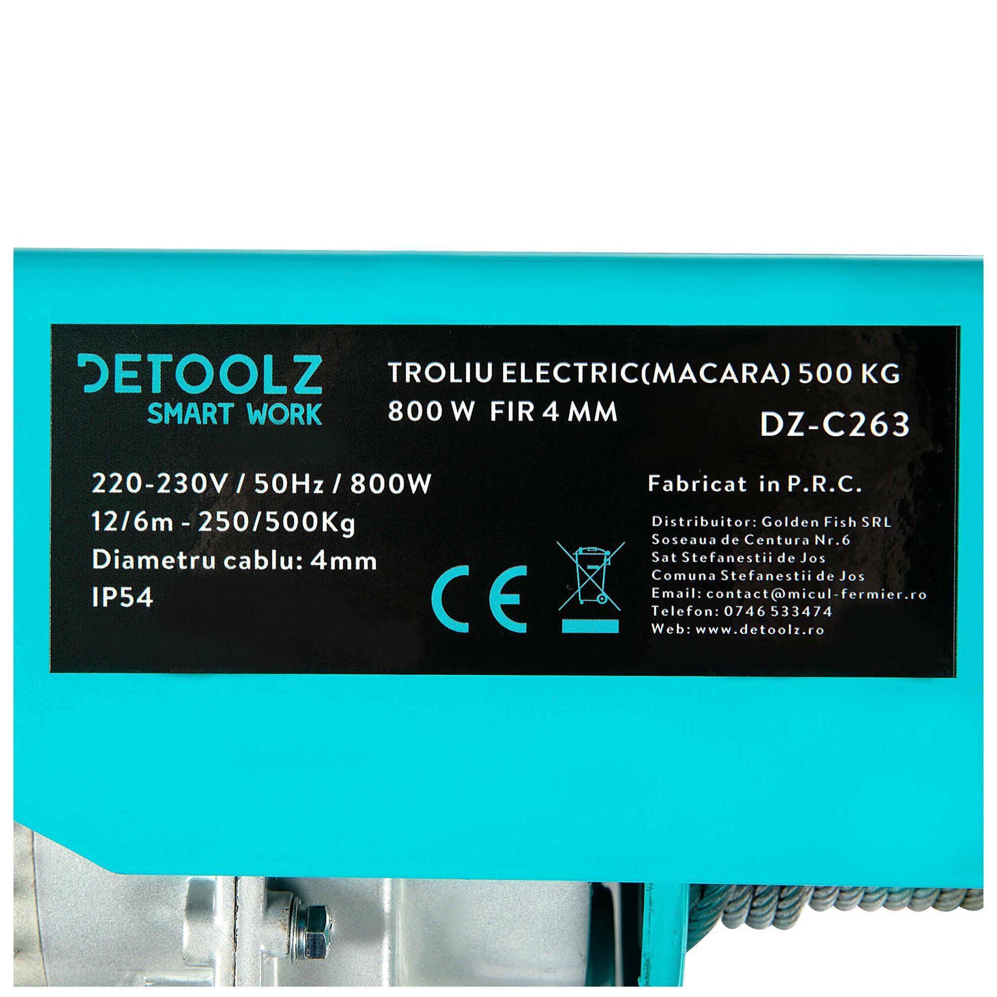 Troliu electric Detoolz, DZ-C263, 800 W, capacitate 500 kg, fir 4 mm - ZEP.RO - Ți-e la îndemână!