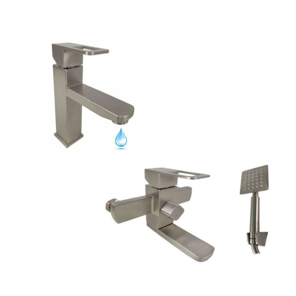 Set Baterie Cada Mixxus Fit-009 + Baterie Lavoar Mixxus Fit-001, Otel Inoxidabil, Monocomanda Cubica - ZEP.RO - Ți-e la îndemână!