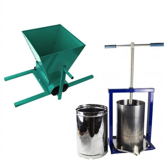 SET ZDROBITOR STRUGURI MANUAL 300-350KG/ORA, 25 LITRI, PANDORA + PRESA FRUCTE - STRUGURI INOX VILEN 25L - Ro-Unelte