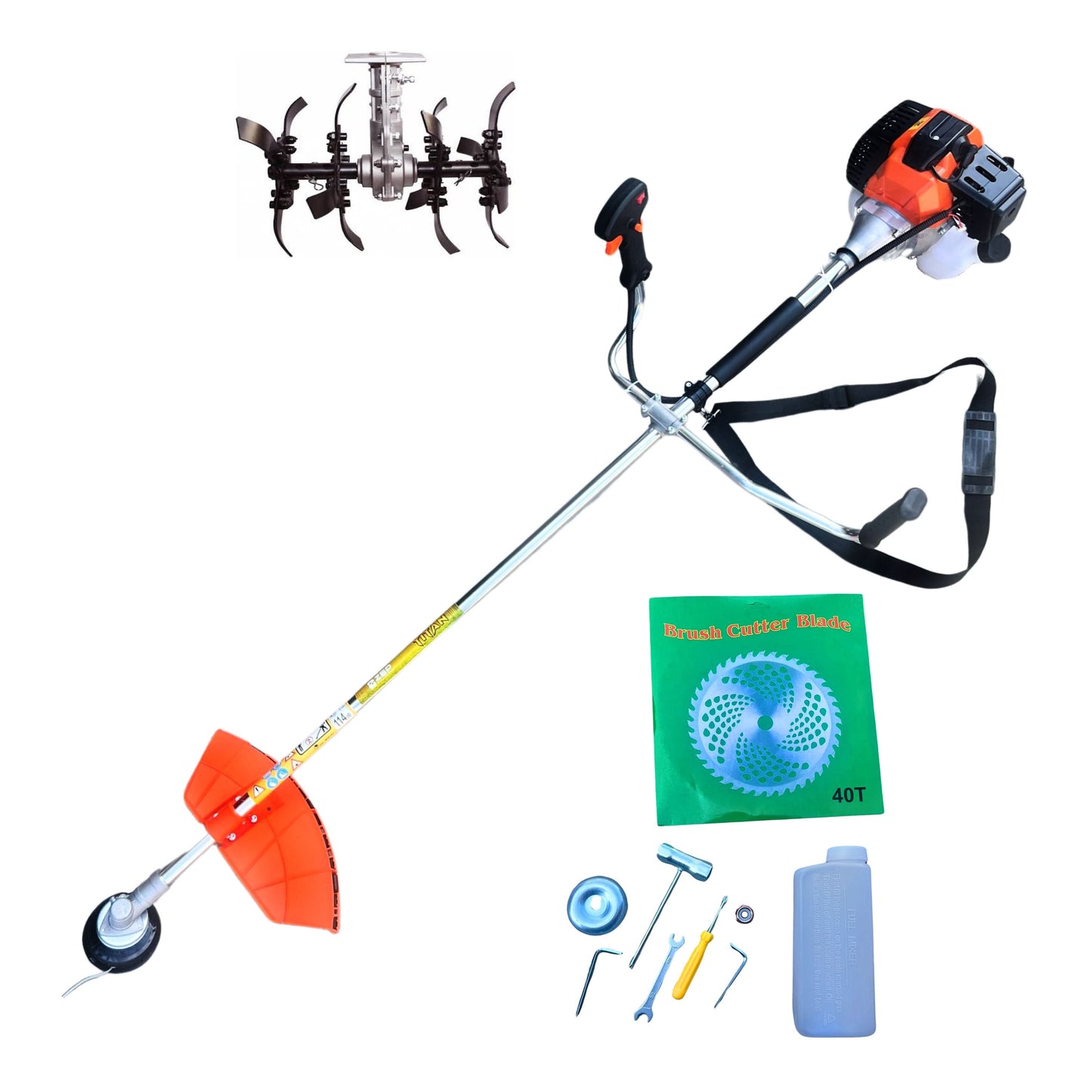 Motocoasa pe benzina ZEP TITAN 52cc, 5.9CP, 2T, 9000RPM, pachet complet cu tambur, disc si cultivator