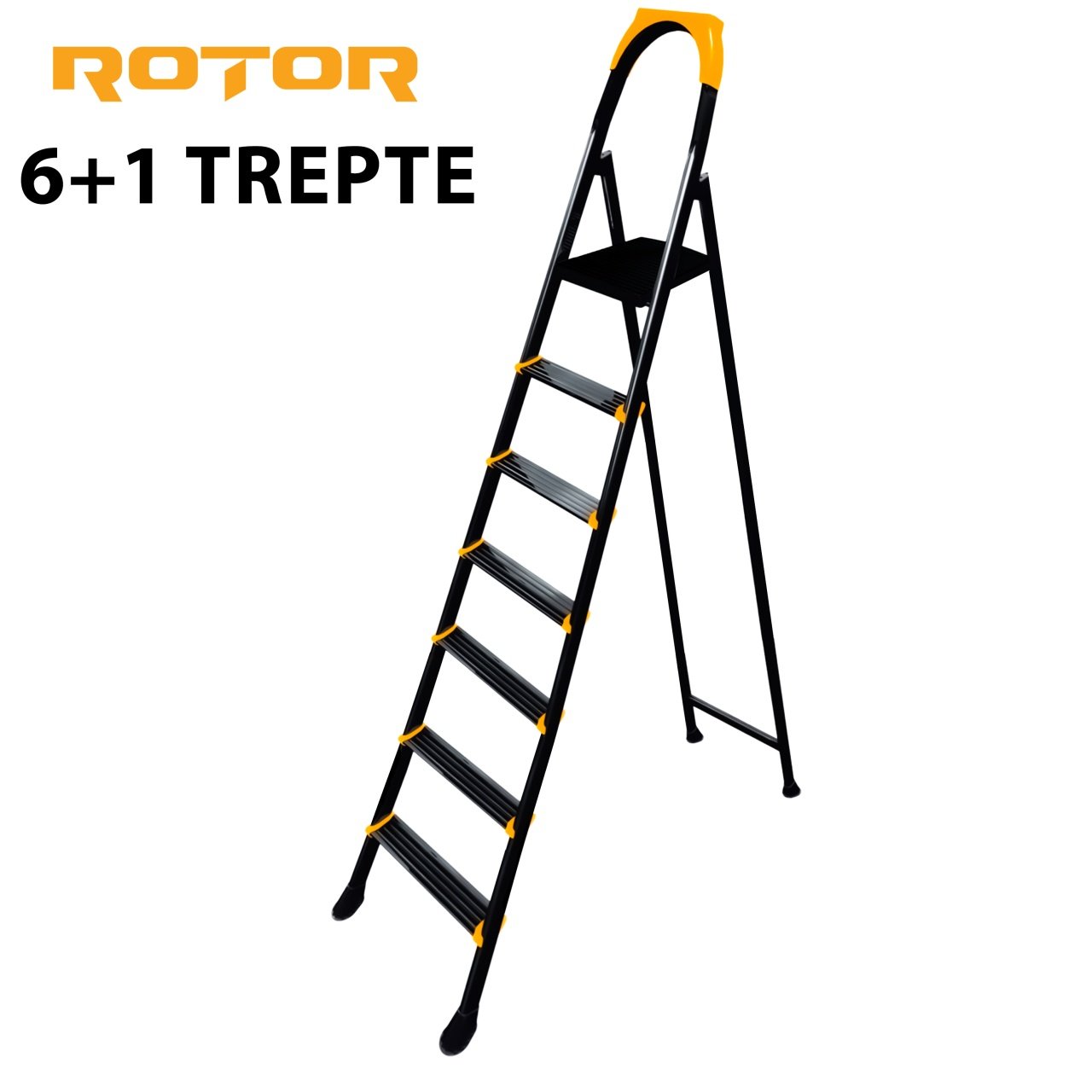 Scară metalică pliabilă ROTOR 6+1 trepte, 199,5 cm înălțime, 150 kg, robustă și antiderapantă