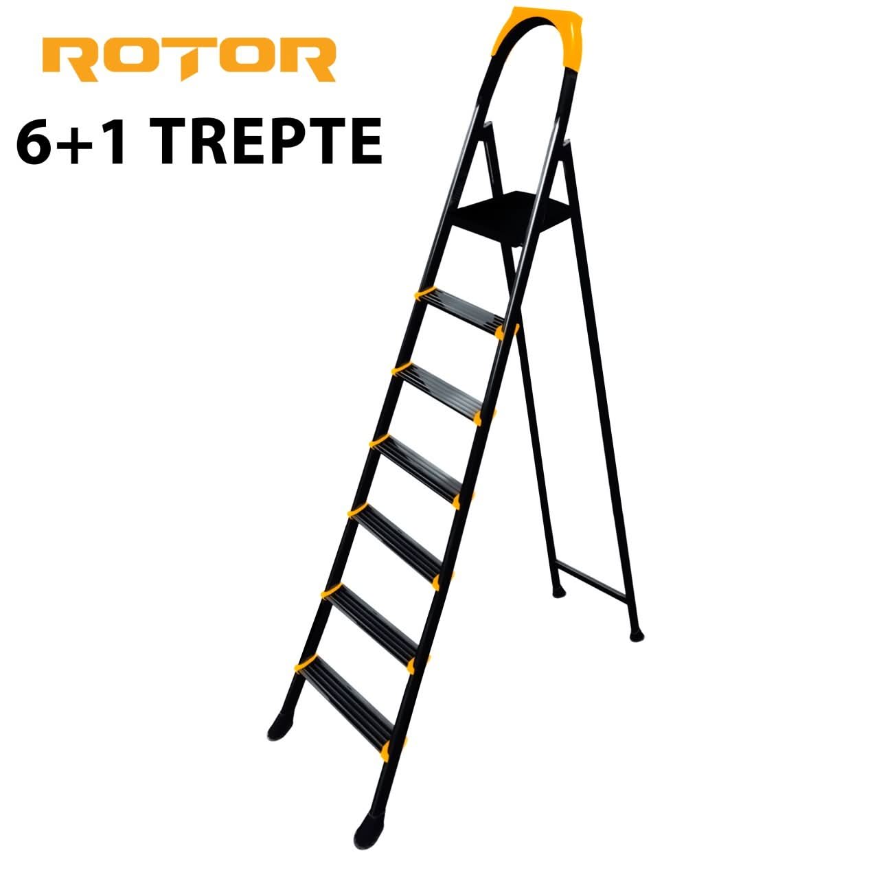 Scara metalica pliabila ROTOR 6+1 trepte, 199.5 cm, 150 kg, platforma superioara, antiderapanta