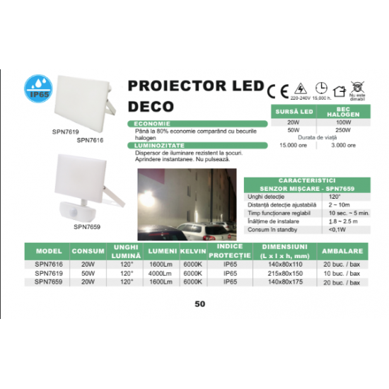 Proiector SMD Deco, 50W, 6000K, IP65
