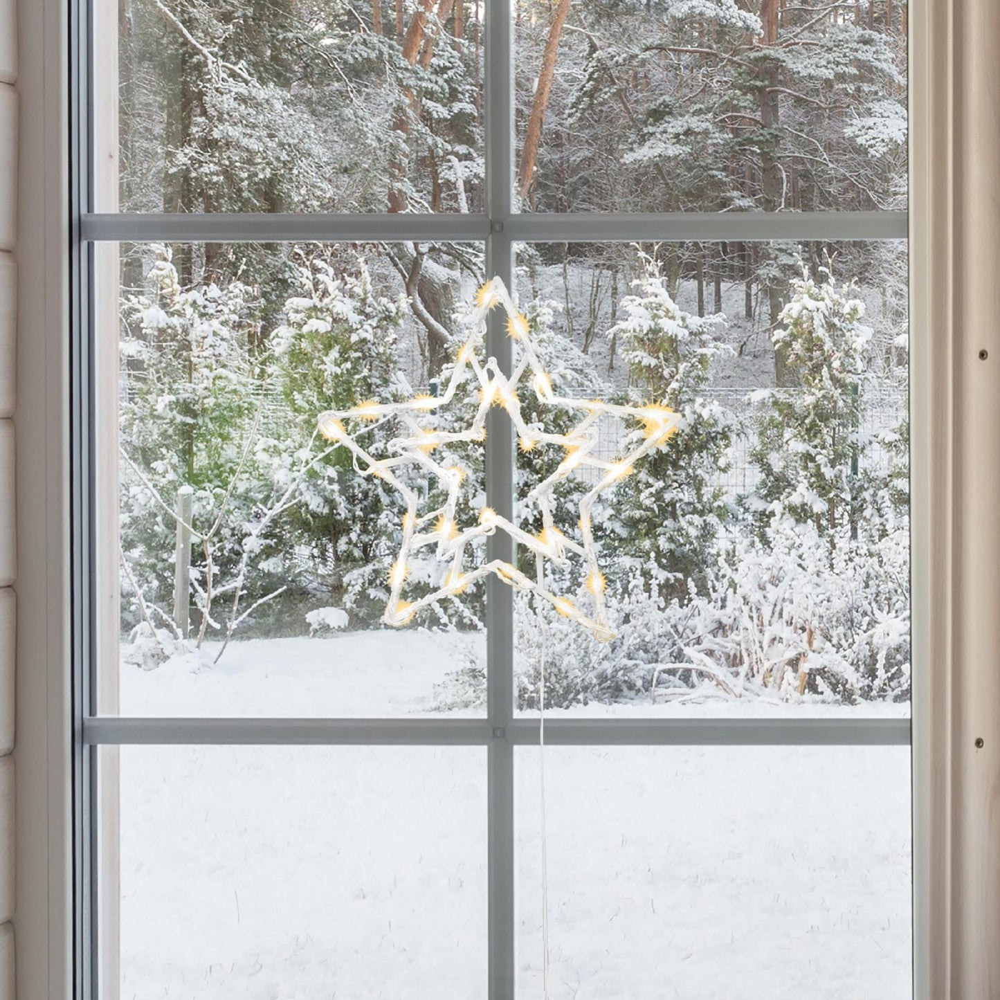 Decoratiune LED Fereastra Stea, 35 LED-uri Alb Cald, Temporizator 6/18h, Interior/Exterior, KID503WW