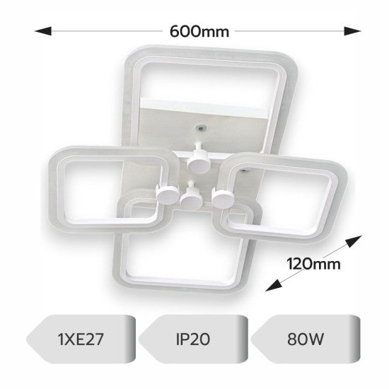 Lustra LED Patrata 80W, 4 Brate, 600x120 mm, 3 Culori, IR
