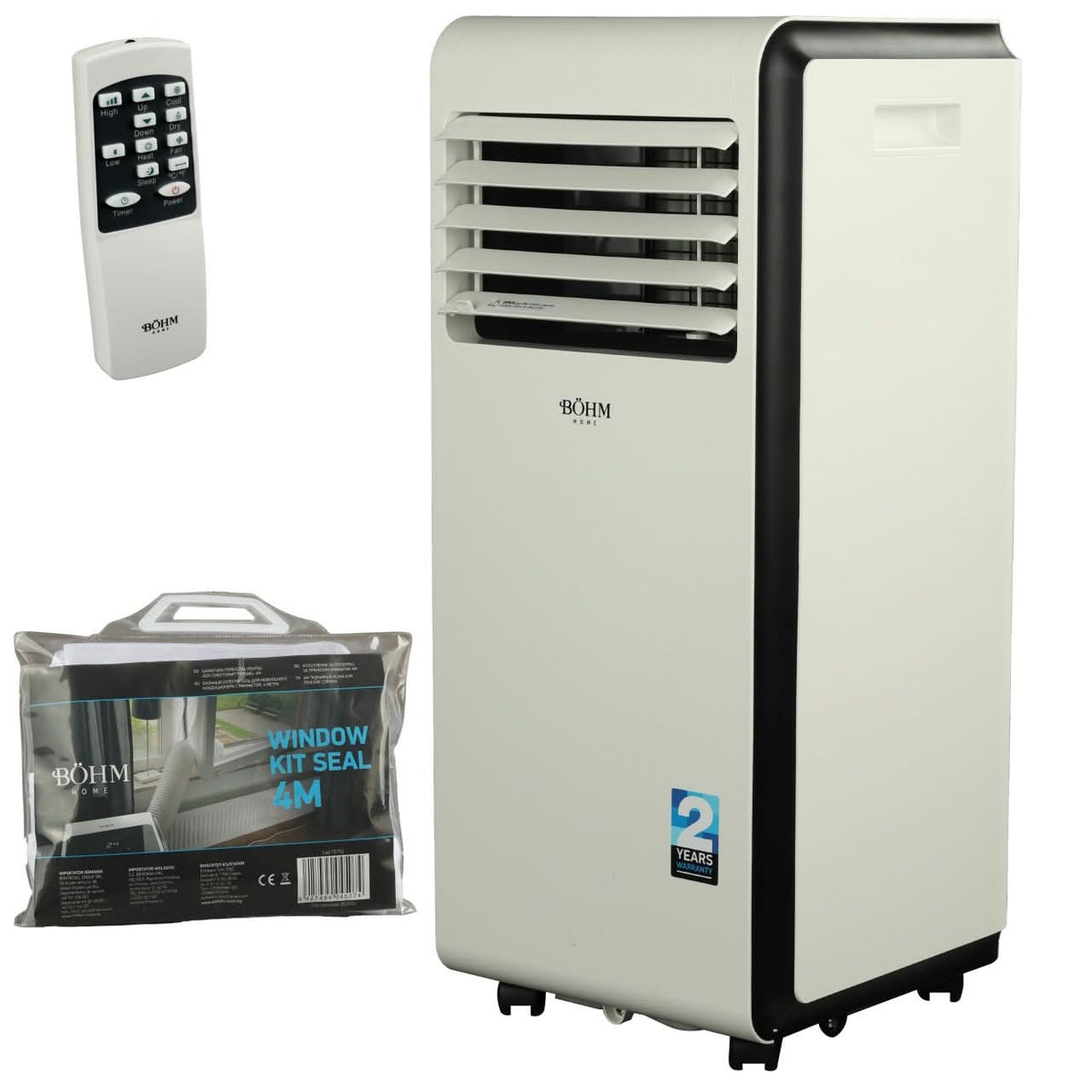 Aer conditionat mobil 4 in 1 BOHM, 9000 BTU, racire, incalzire, ventilatie, dezumidificare, R290