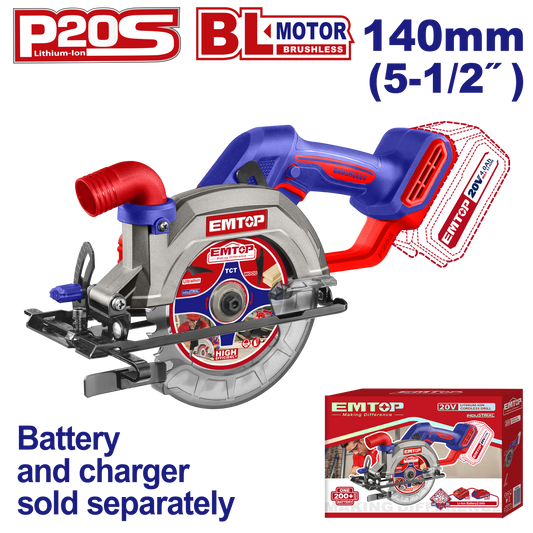 Fierăstrău circular fără acumulator și încărcător, 140mm - ELCS1402, EMTOP