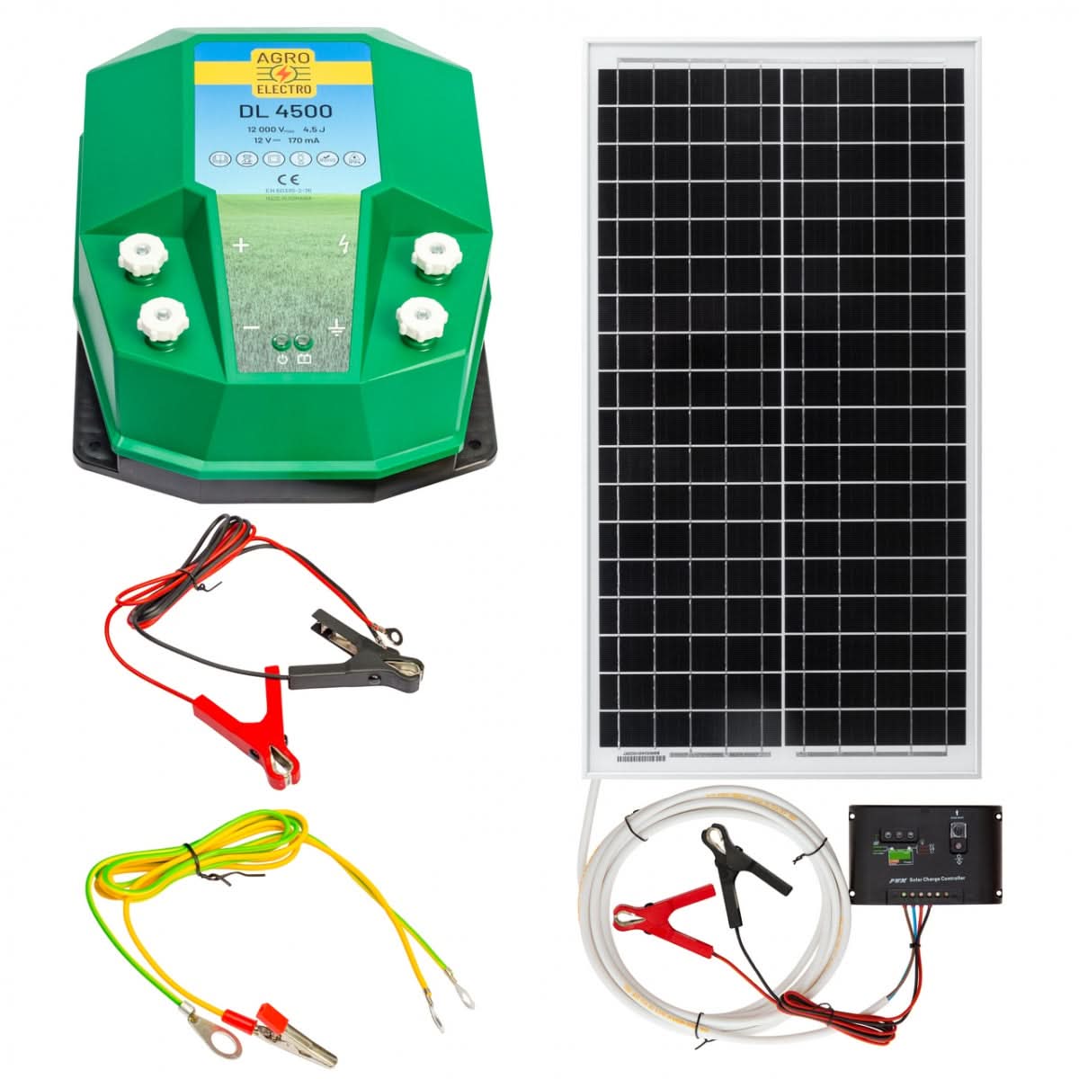 Aparat gard electric DL 4500, 4.5 Joule, cu panou solar 30W si regulator incarcare PWM 10A, alimentare 12V, lungime pana la 12.000 m
